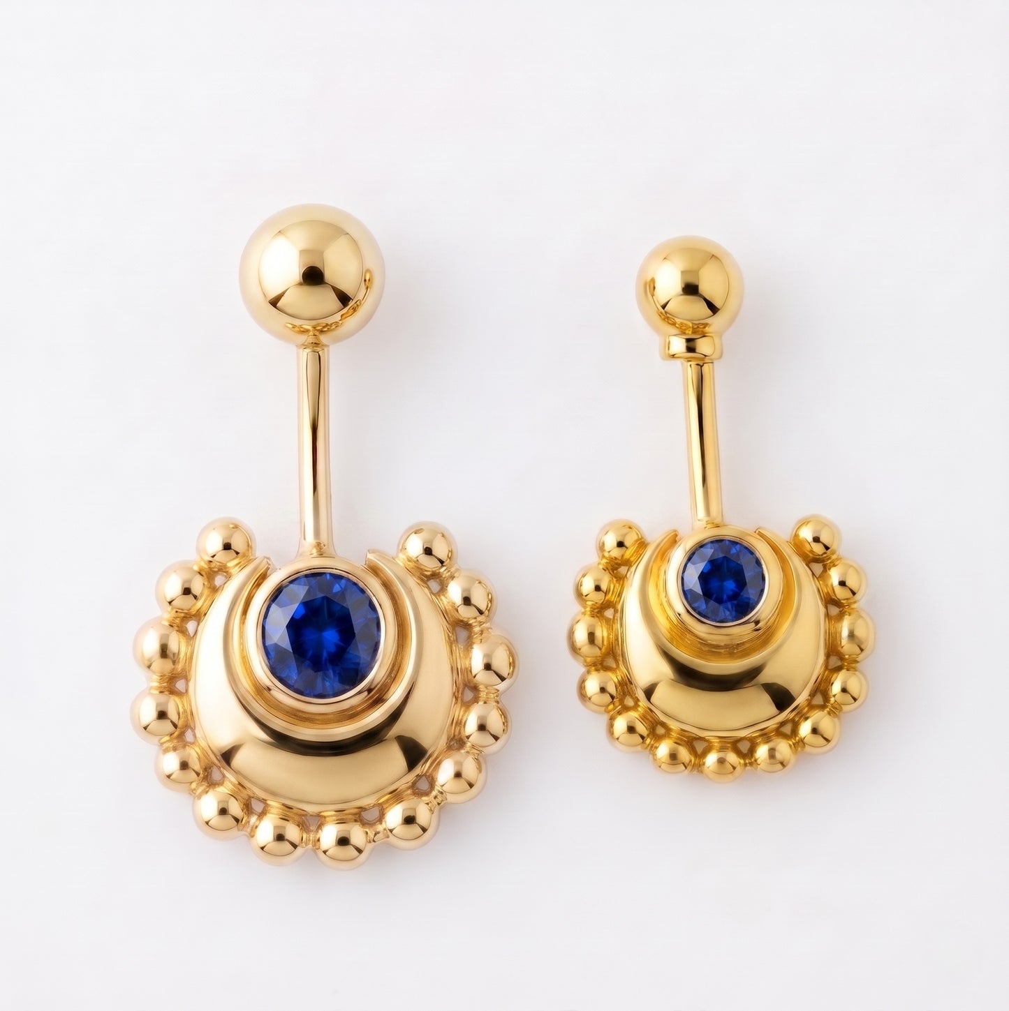 Beaded Moon Blue Stone With Ball Top Bugadi