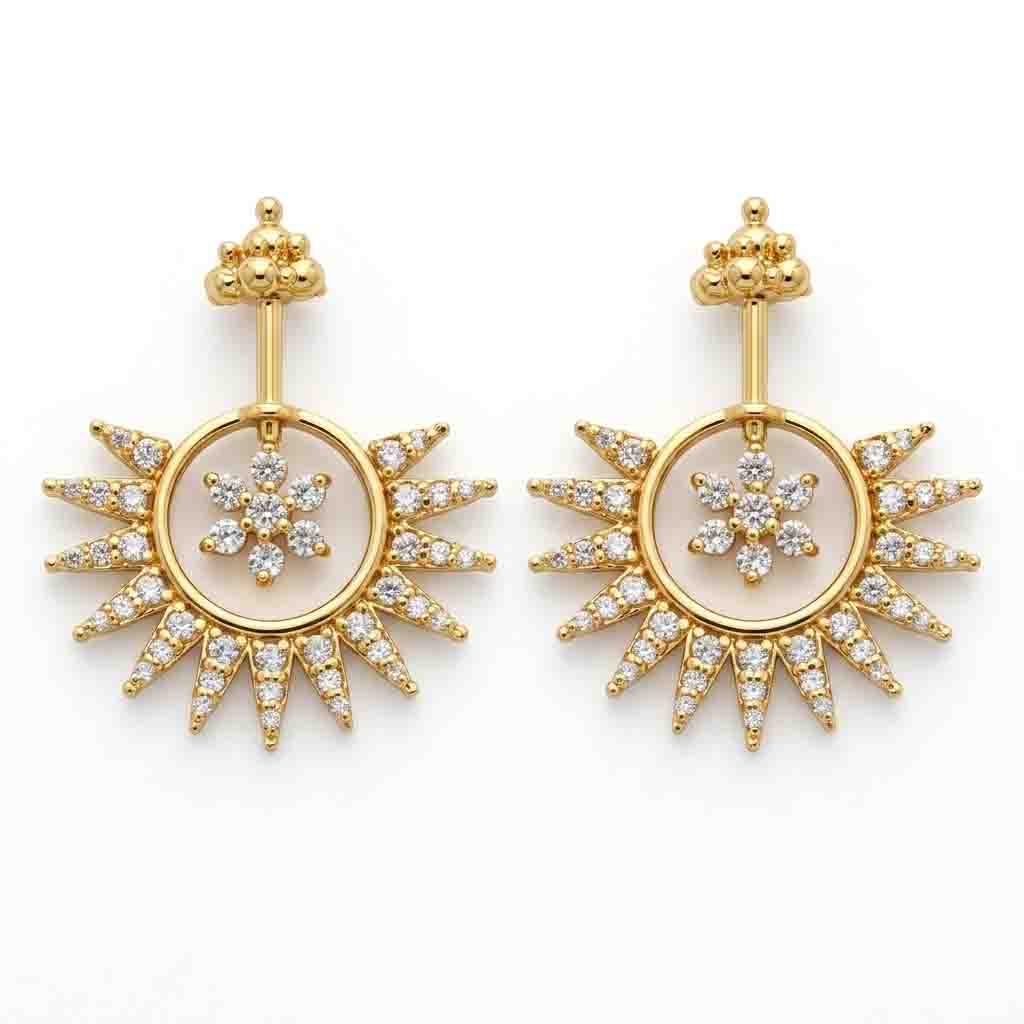 Silver Bugadi 7 Stone Flower Kalash Top Diamond Design With Sunburst Jacket