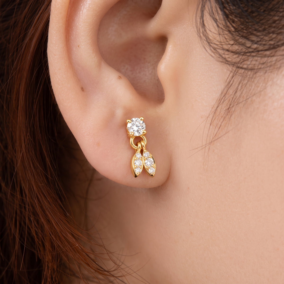 Silver Twin Leaf Drop Stud Earrings
