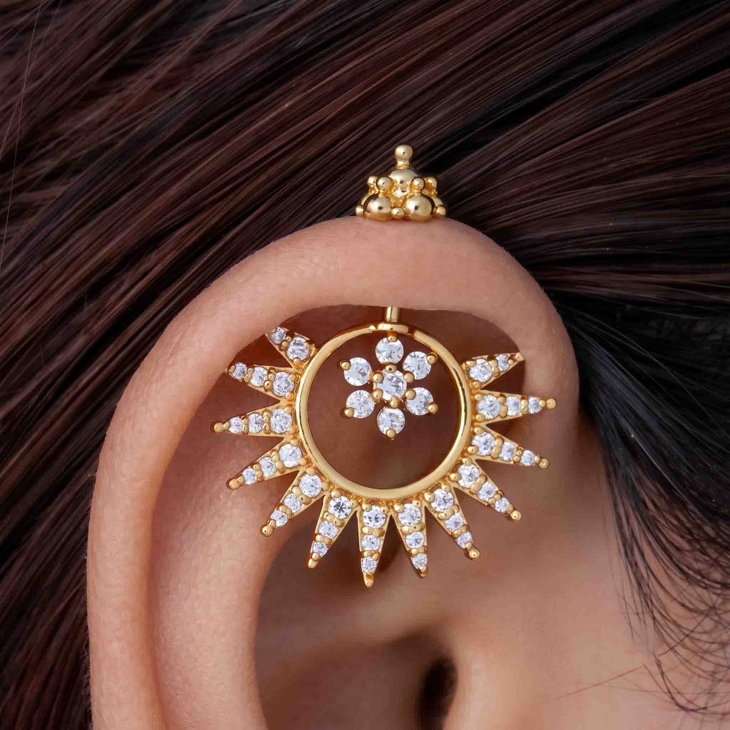 Silver Bugadi 7 Stone Flower Kalash Top Diamond Design With Sunburst Jacket