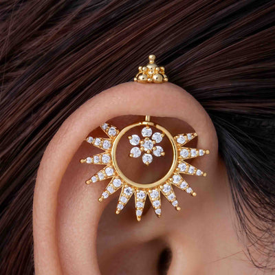 Silver Bugadi 7 Stone Flower Kalash Top Diamond Design With Sunburst Jacket