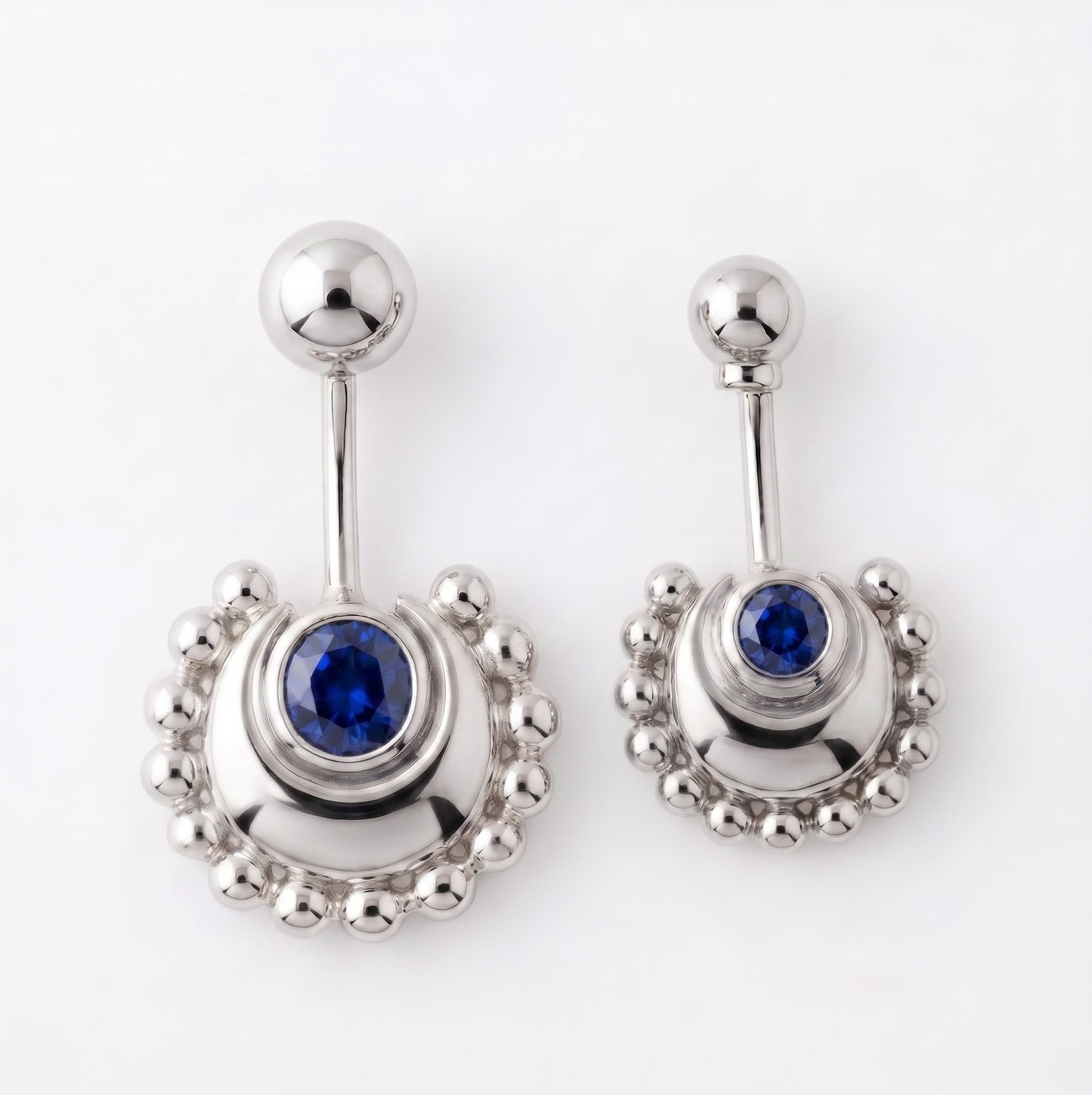 Beaded Moon Blue Stone With Ball Top Bugadi
