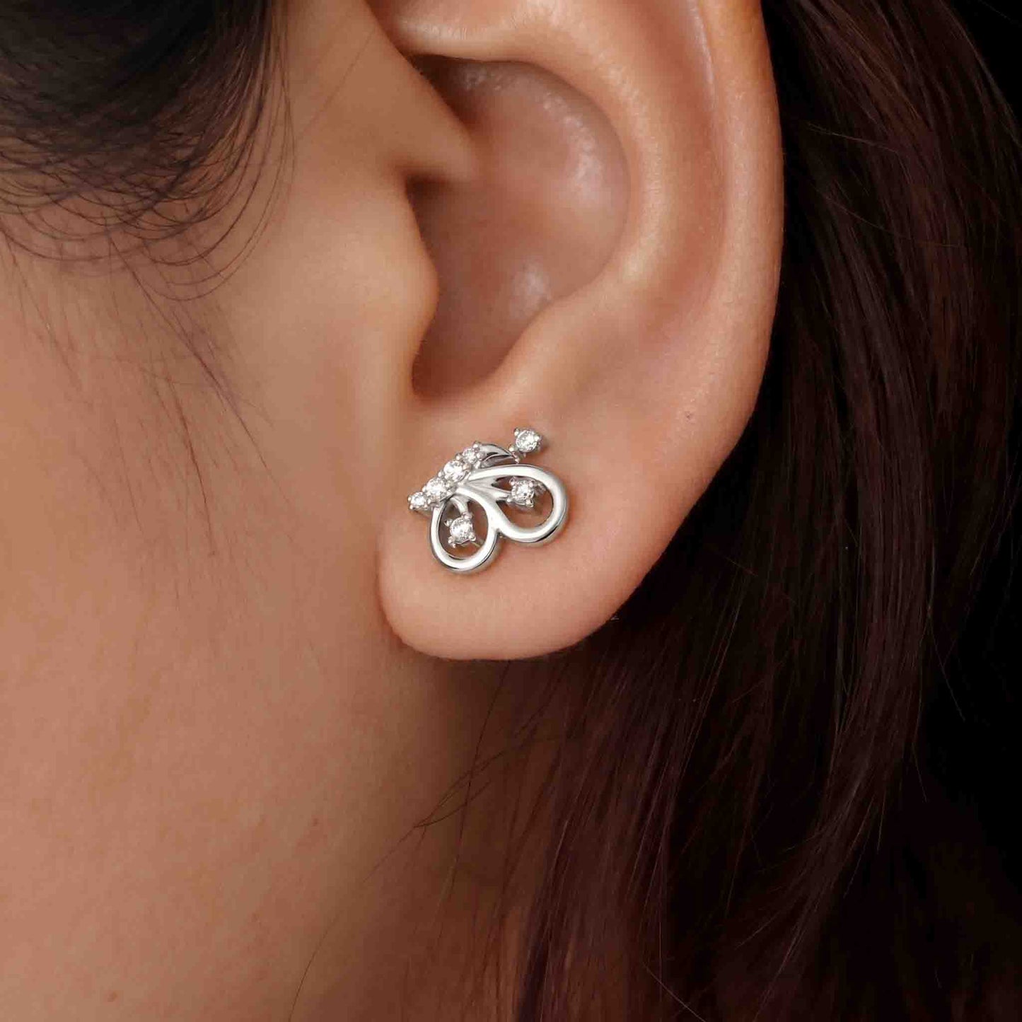 Silver Stone Set Butterfly Ear Studs