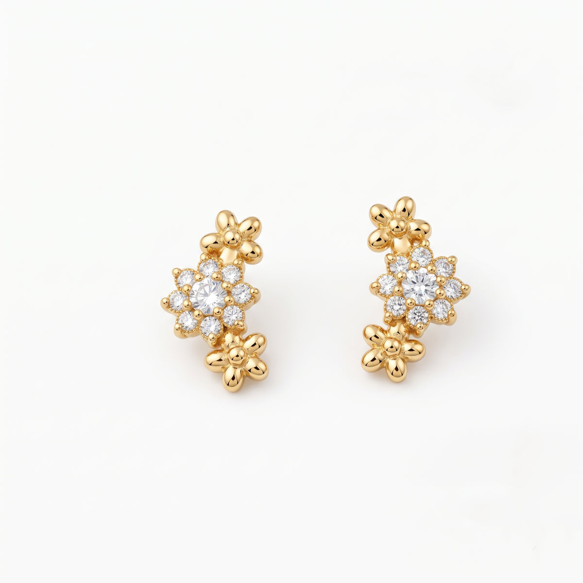 Silver Dahlia Sparkle Stud Earrings