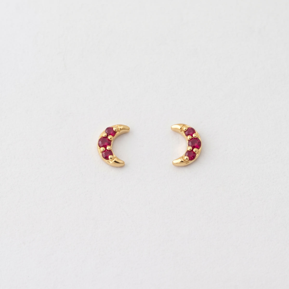 Silver Celestial Moon Ruby Red Stone 3S Stud Earrings