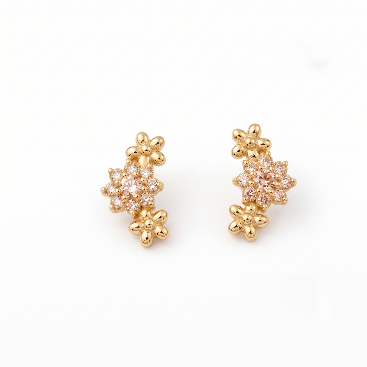 Silver Dahlia Sparkle Champagne Stone Stud Earrings
