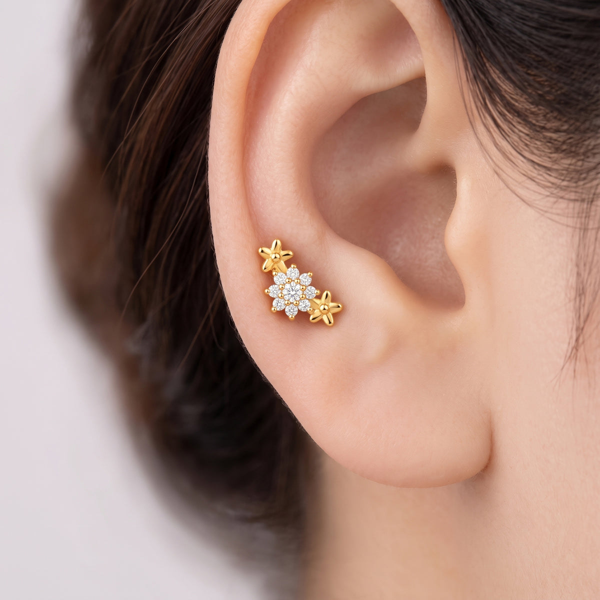 Silver Dahlia Sparkle Stud Earrings