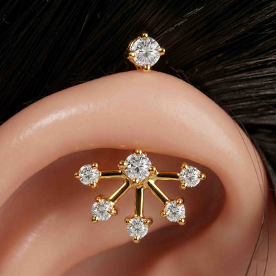 Silver Bugadi 6 Stone Fan Stone Top Diamond Design