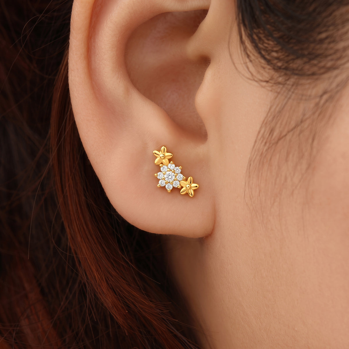 Silver Dahlia Sparkle Stud Earrings