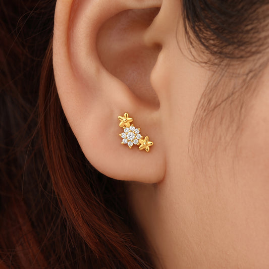 Silver Dahlia Sparkle Stud Earrings