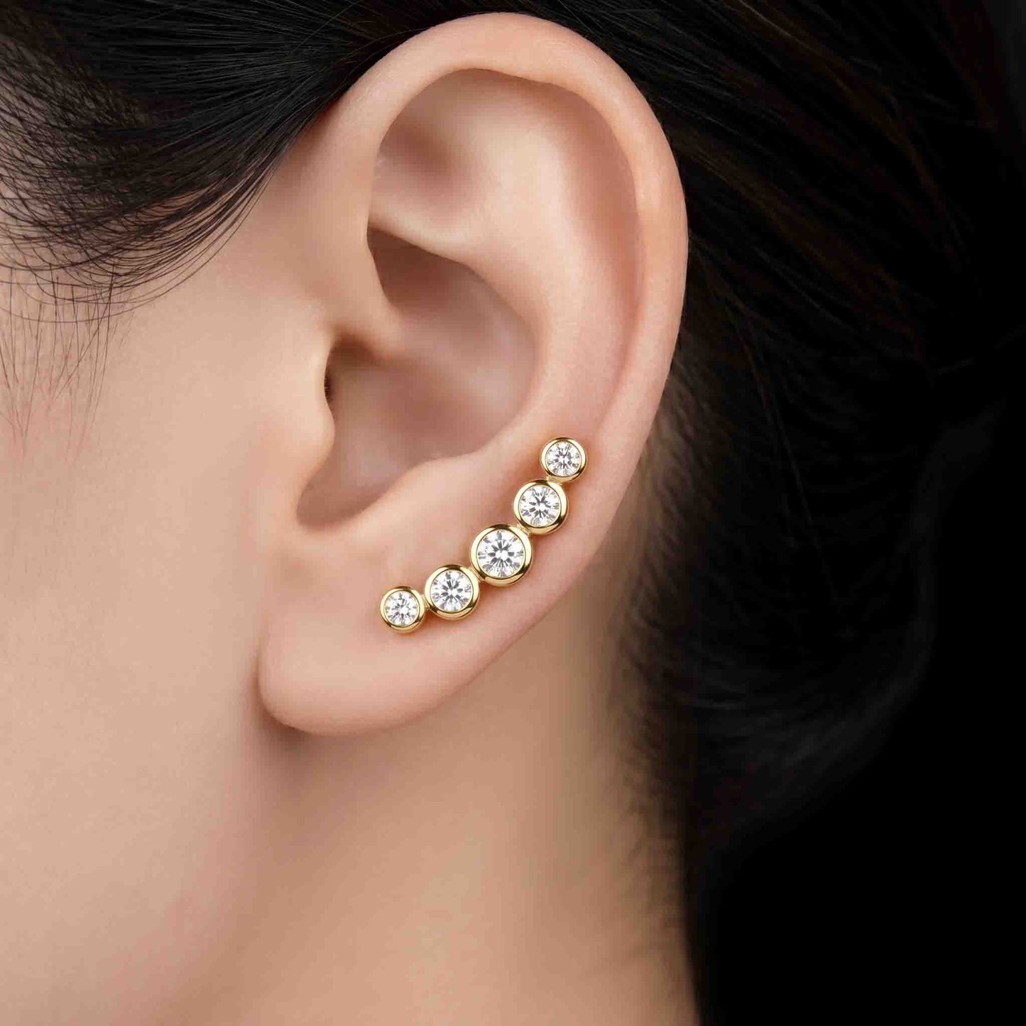 Silver Round Stone Line Helix Studs