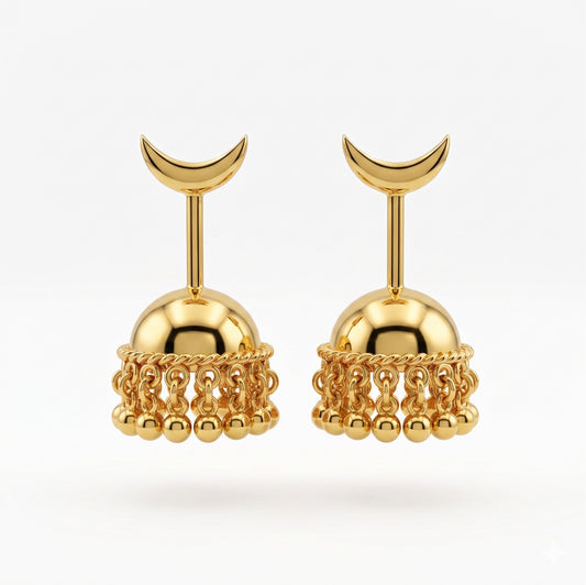 SILVER JHUMKA WITH MOON TOP BUGADI