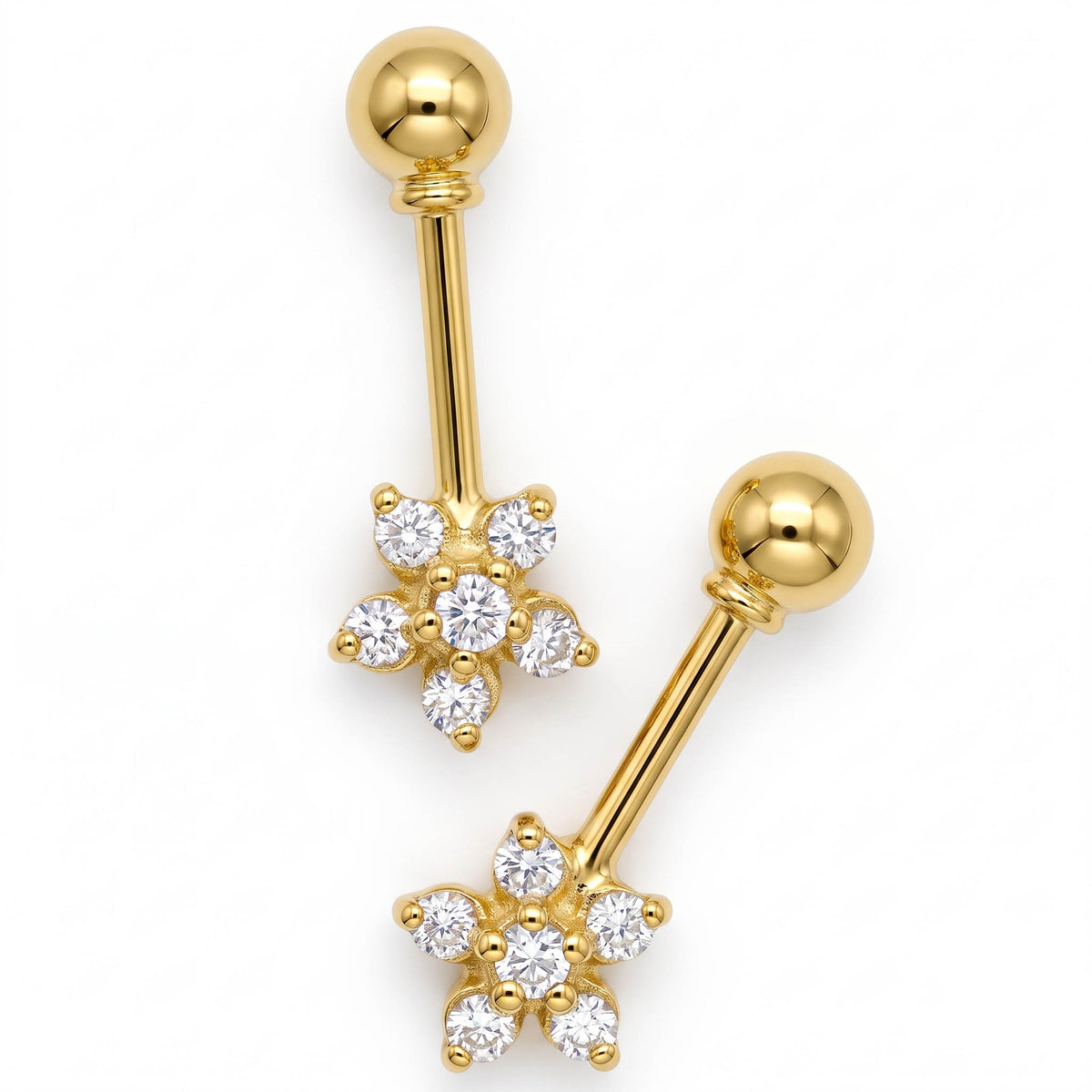 Silver Bugadi 6 Stone Flower Ball Top Gold Diamond Design