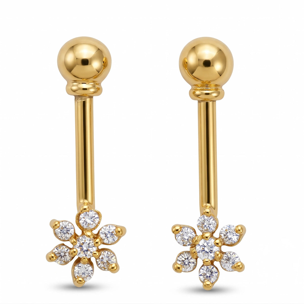 Silver Bugadi 7 Stone Flower Ball Top Gold Diamond Design