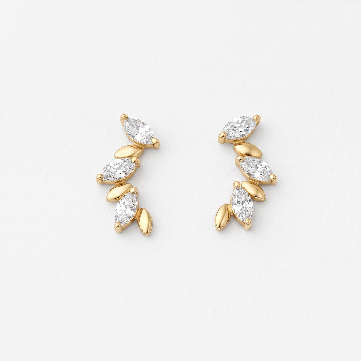 Silver Marquis Gilded Vine Stud Earrings