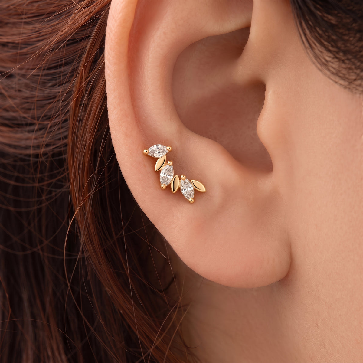 Silver Marquis Gilded Vine Stud Earrings