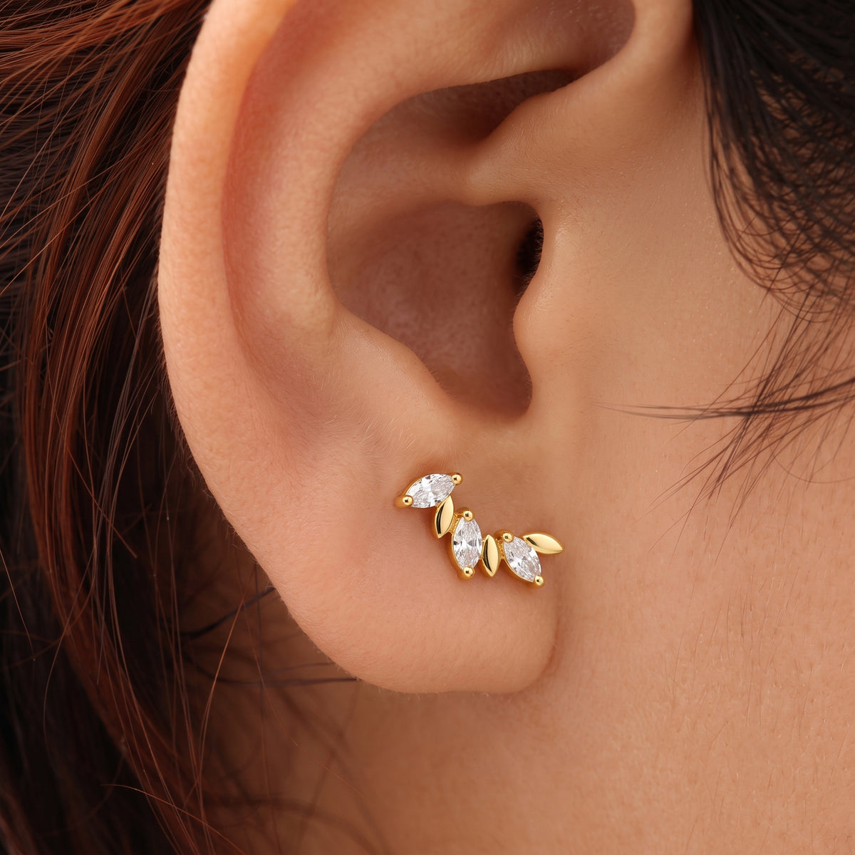 Silver Marquis Gilded Vine Stud Earrings
