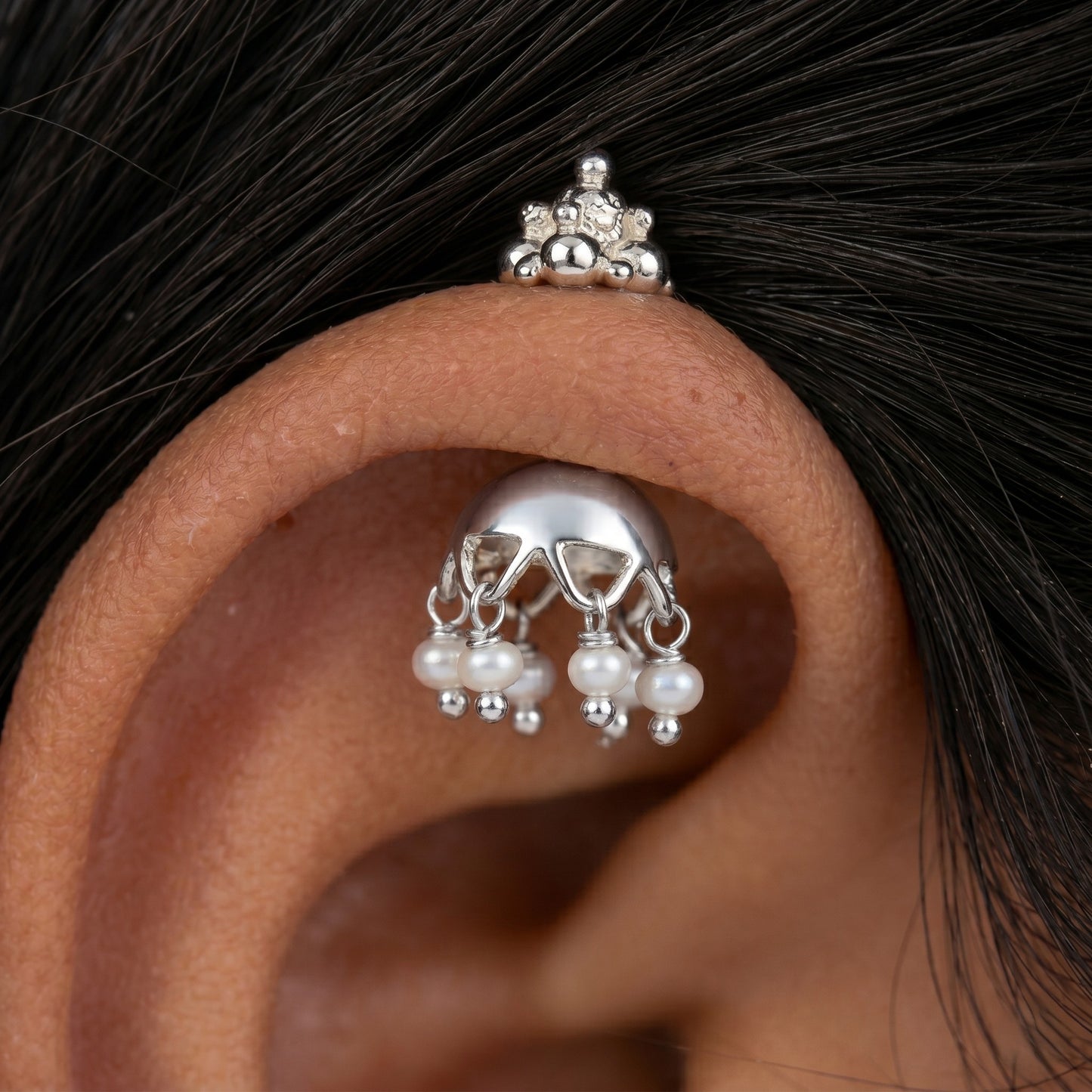 Silver Bugadi Jhumka Pearl Gopuram Top Gold Design 2