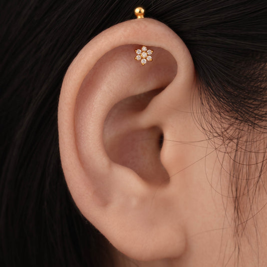 Silver Bugadi 7 Stone Flower Ball Top Gold Diamond Design