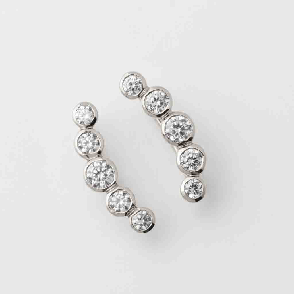 Silver Round Stone Line Helix Studs