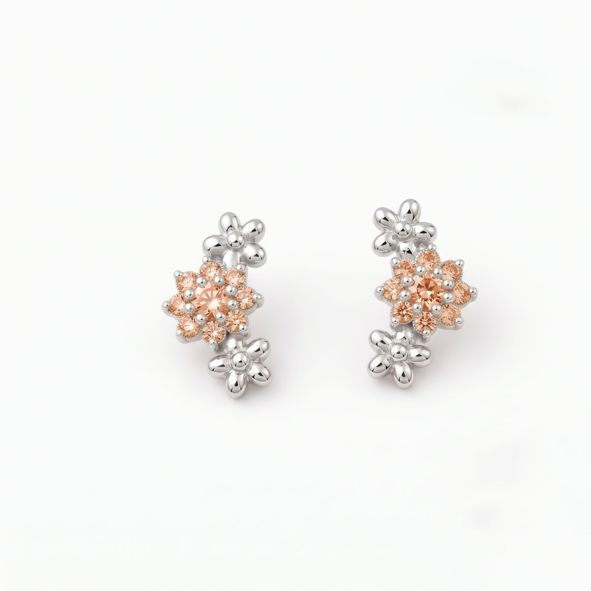 Silver Dahlia Sparkle Champagne Stone Stud Earrings