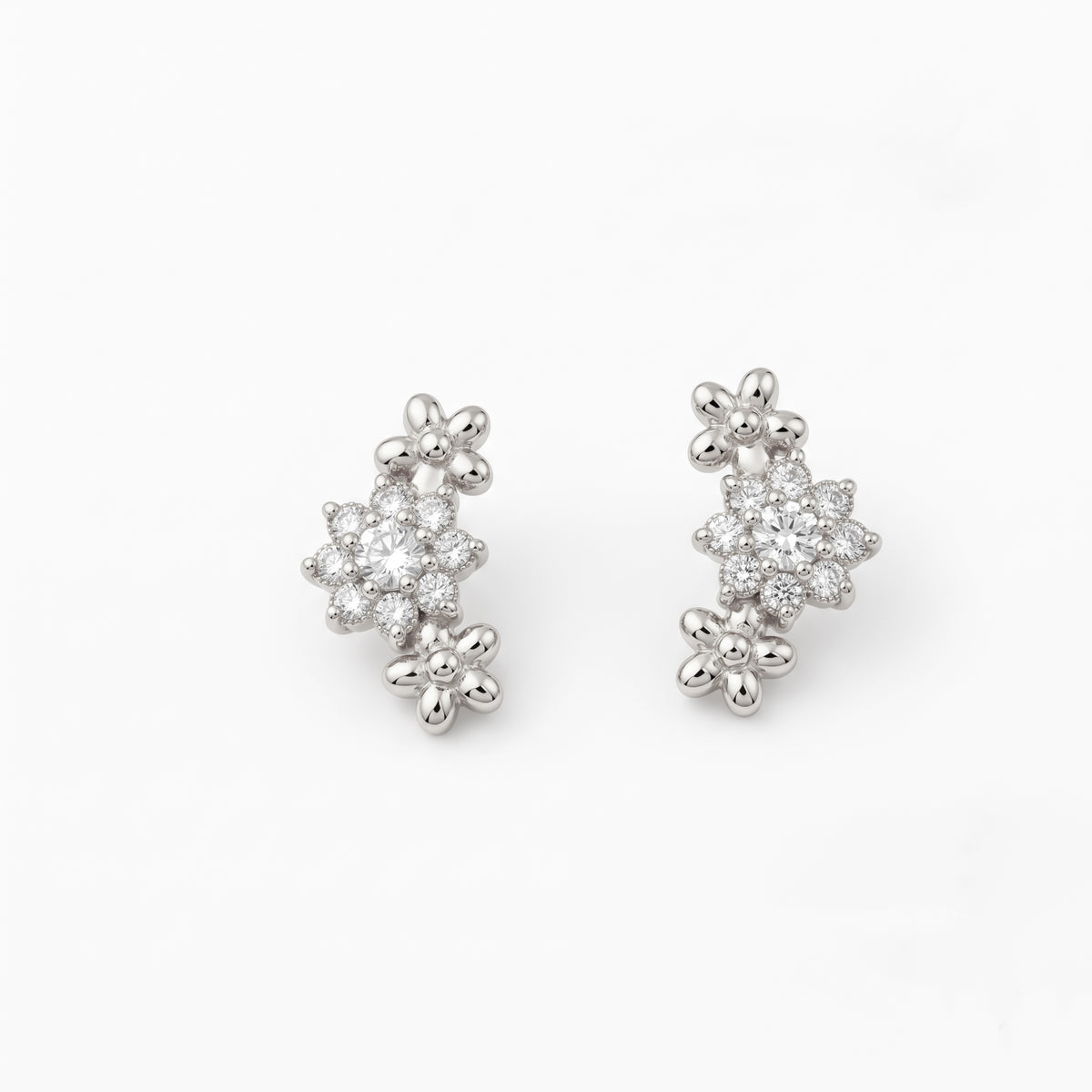 Silver Dahlia Sparkle Stud Earrings