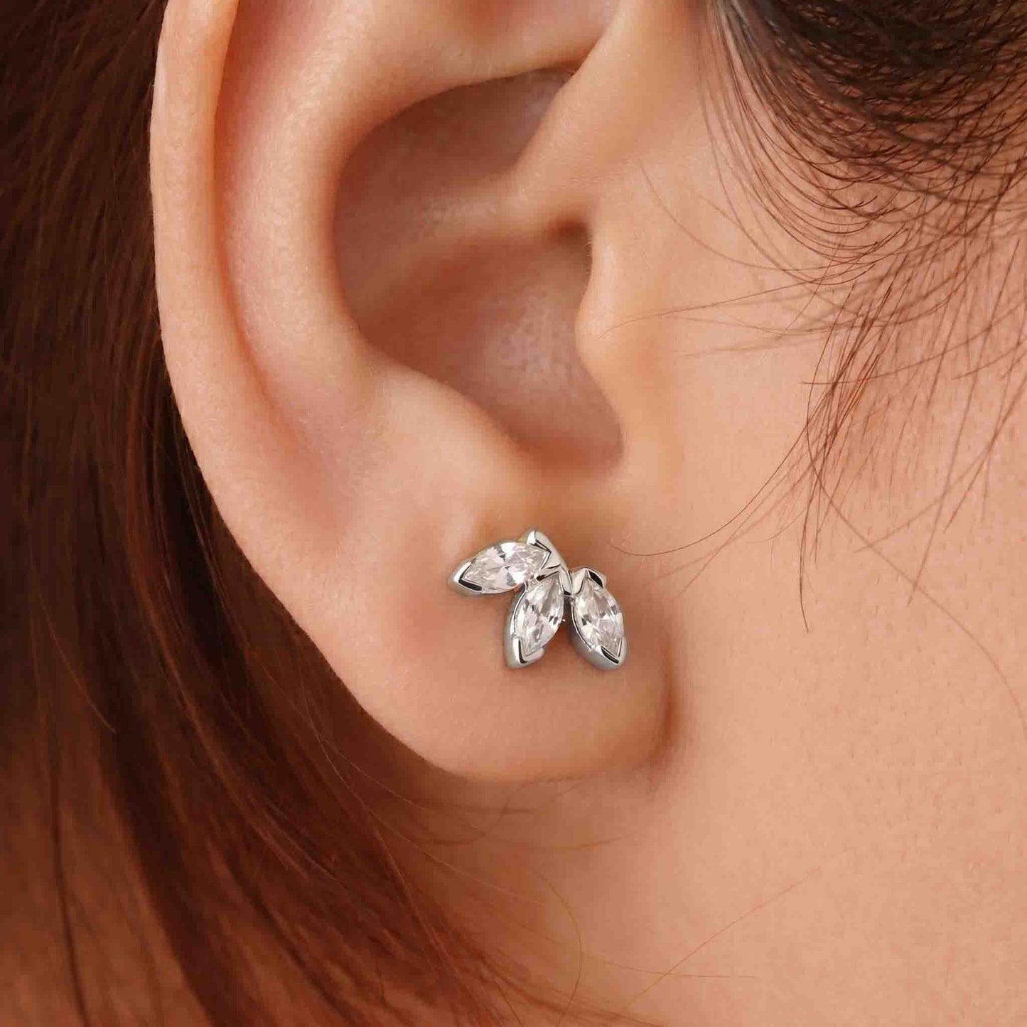 Silver three Marquise Earring