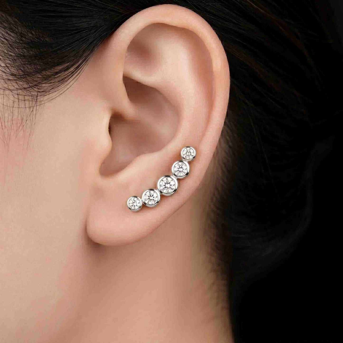 Silver Round Stone Line Helix Studs