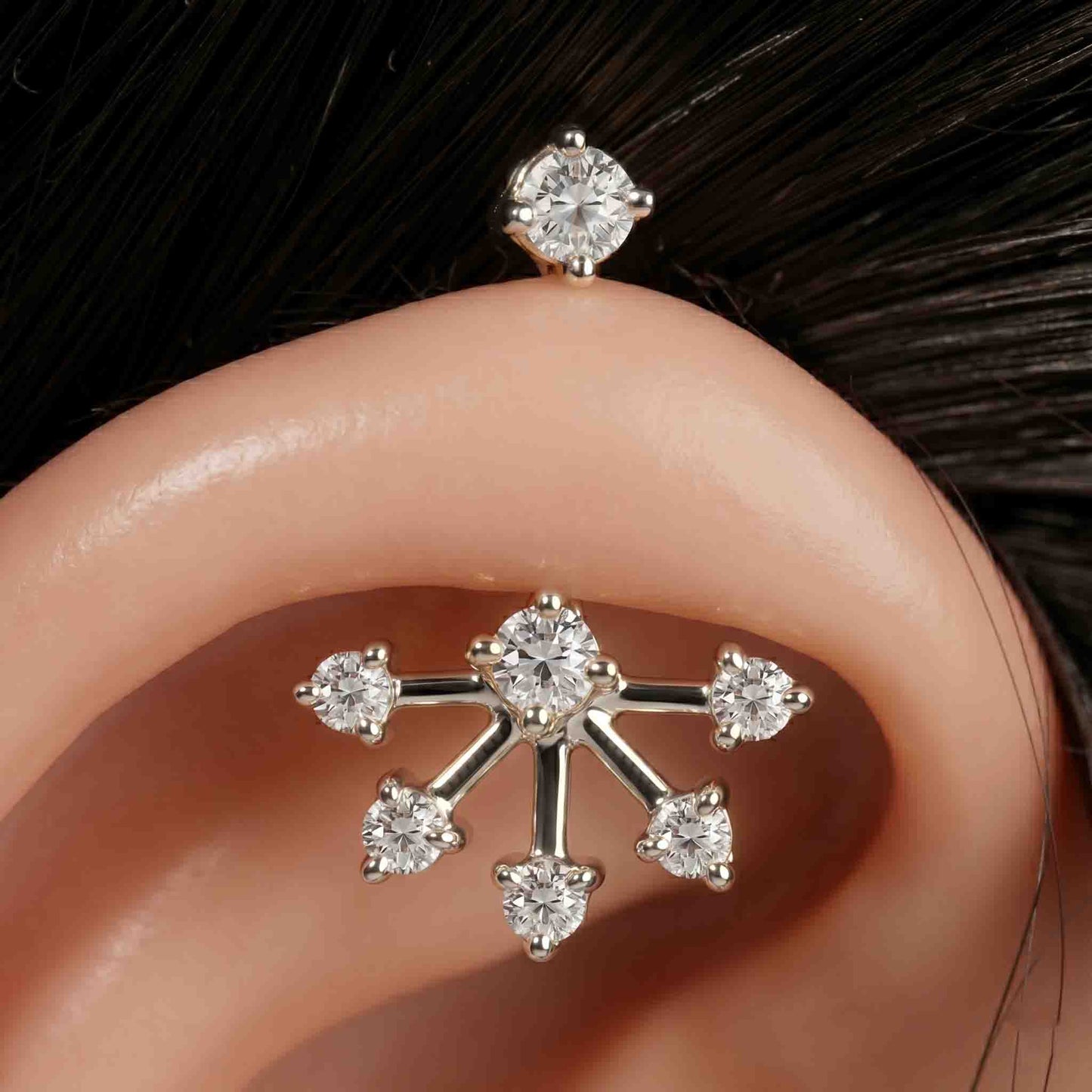 Silver Bugadi 6 Stone Fan Stone Top Diamond Design