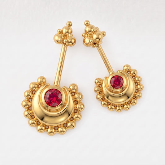 Beaded Moon Red Stone With Traditional Top Bugadi