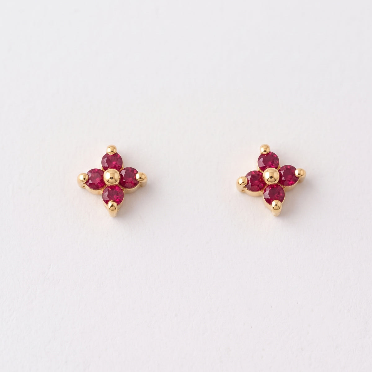Silver Quadrant Sparkle Ruby Red Stone Stud Earrings