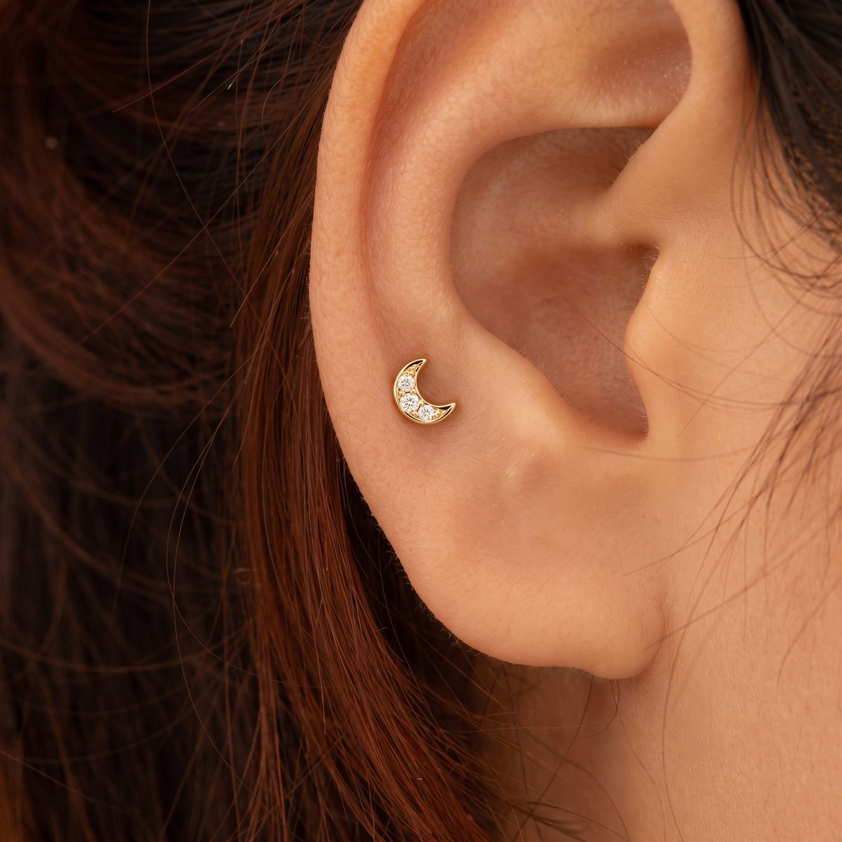 Silver Celestial Moon Stud 3S Earrings