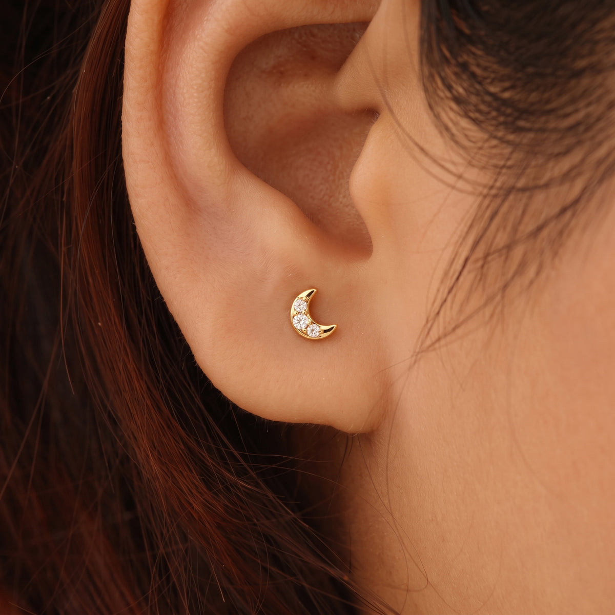 Silver Celestial Moon Stud 3S Earrings