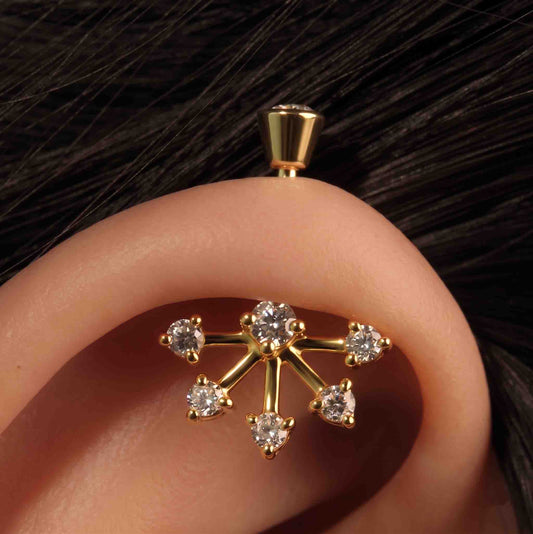 Silver Bugadi 6 Stone Fan Stone Bezel Top Diamond Design
