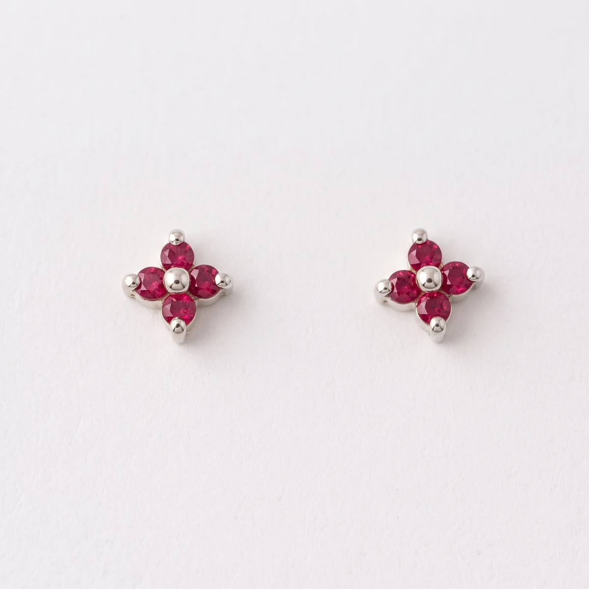 Silver Quadrant Sparkle Ruby Red Stone Stud Earrings