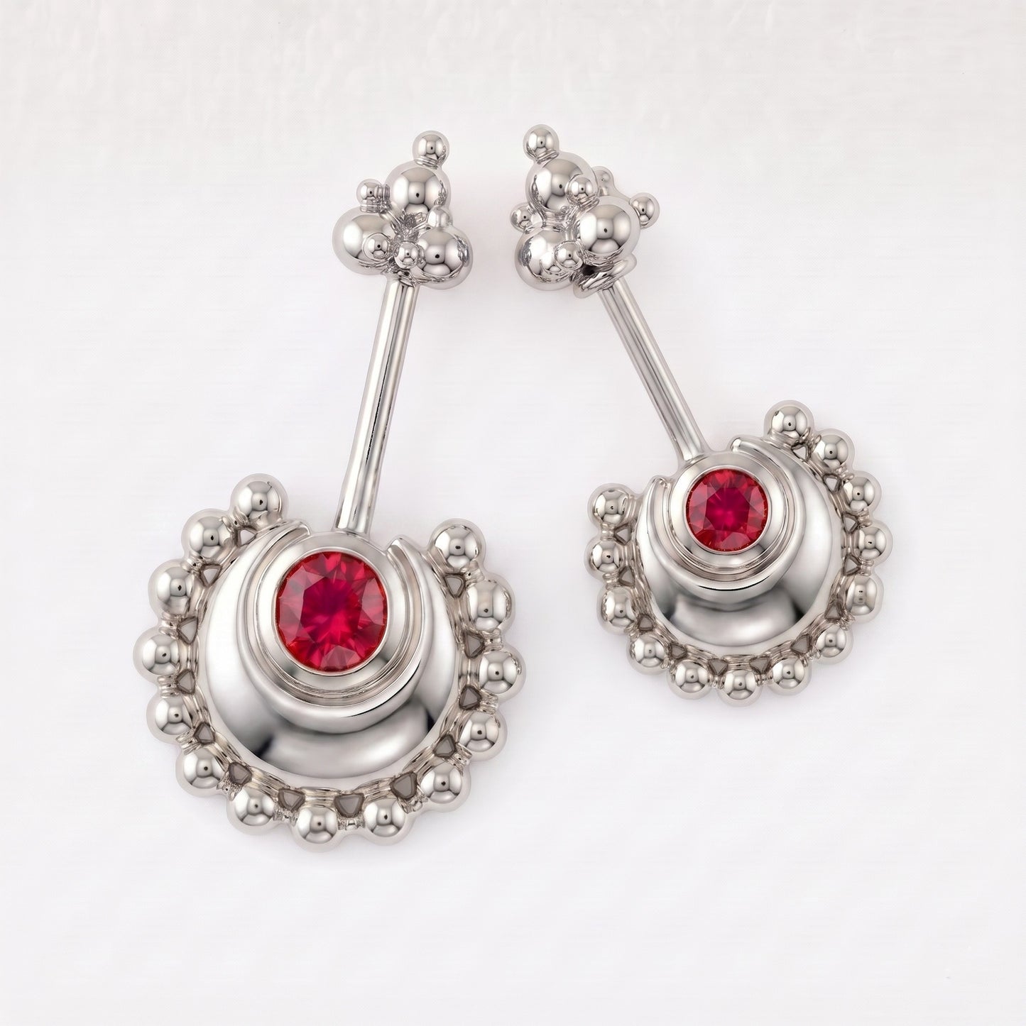 Beaded Moon Red Stone With Traditional Top Bugadi