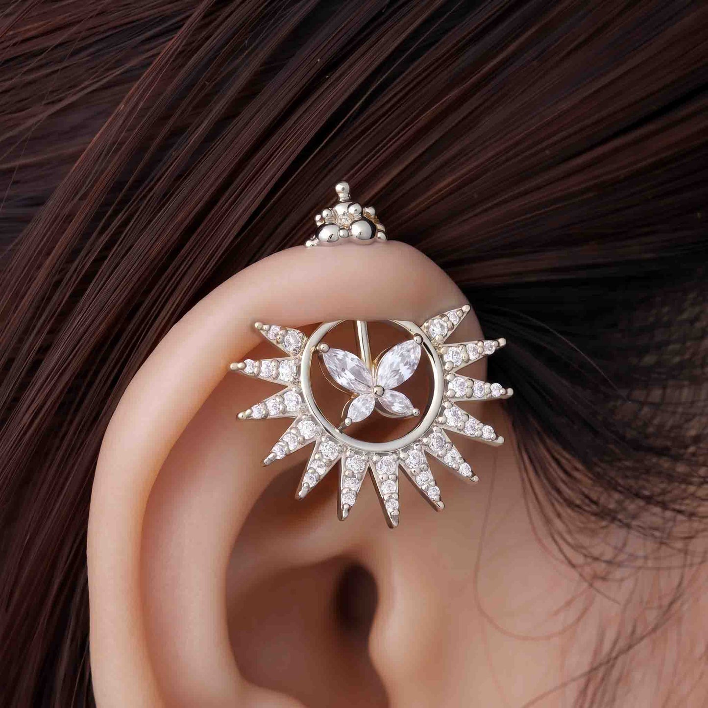 Silver Bugadi Butterfly Kalash Top Diamond Design With Sunburst Jacket