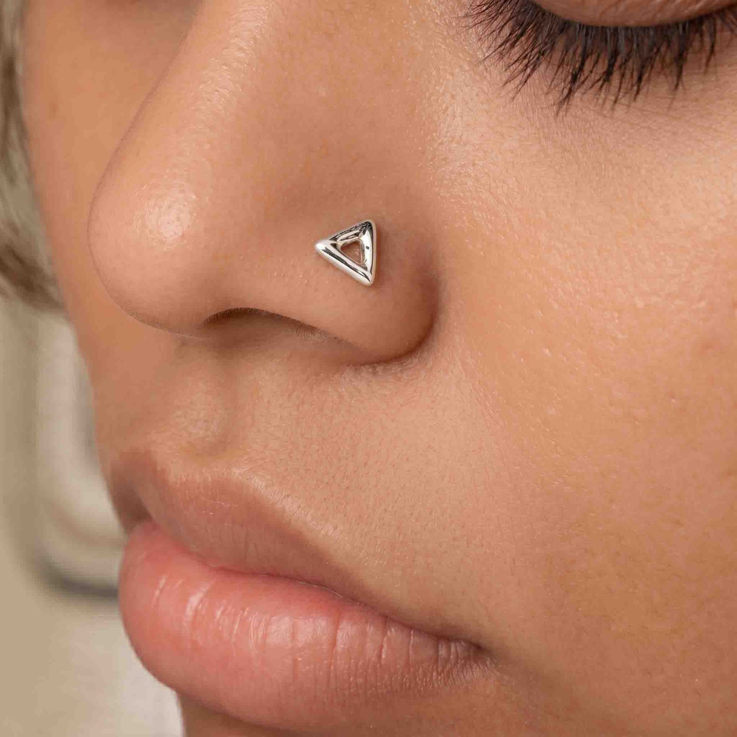 Silver Hollow Triangle Nose pin