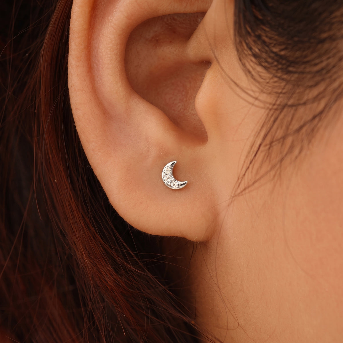 Silver Celestial Moon Stud 3S Earrings