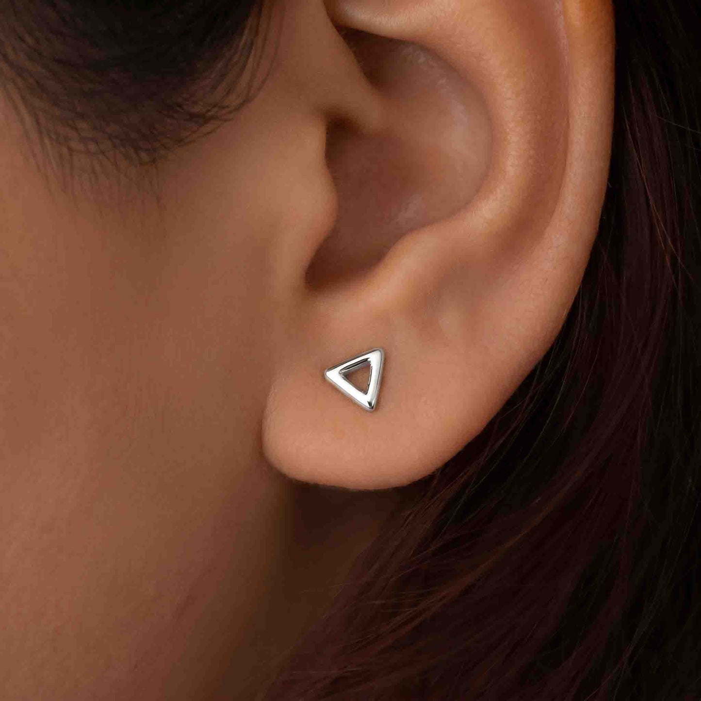Silver Hollow Triangle Earring