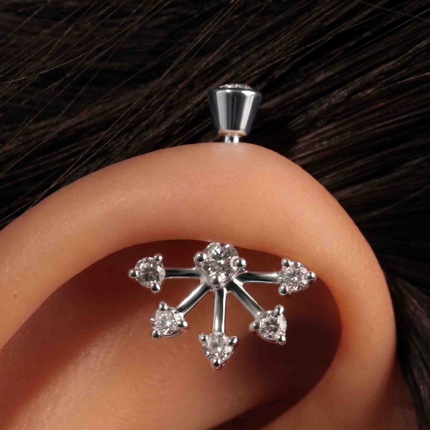 Silver Bugadi 6 Stone Fan Stone Bezel Top Diamond Design