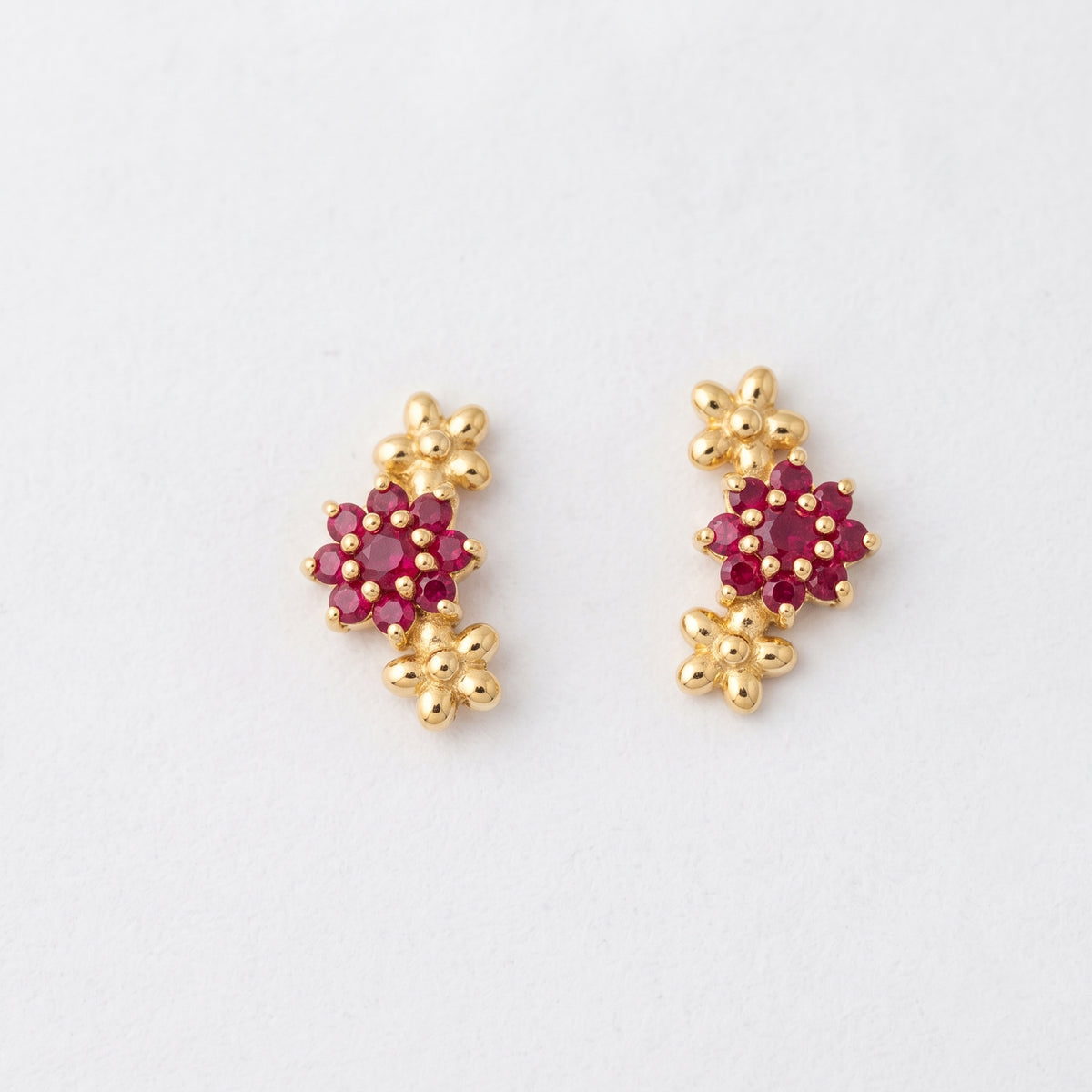 Silver Dahlia Sparkle Ruby Red Stone Stud Earrings
