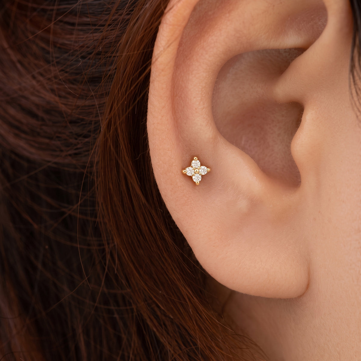 Silver Quadrant Sparkle Stud Earrings
