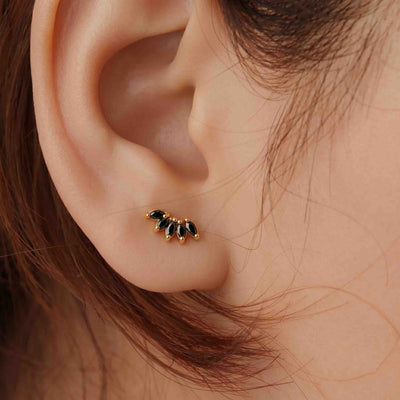 Silver 5 Black Marquise Stone Earring