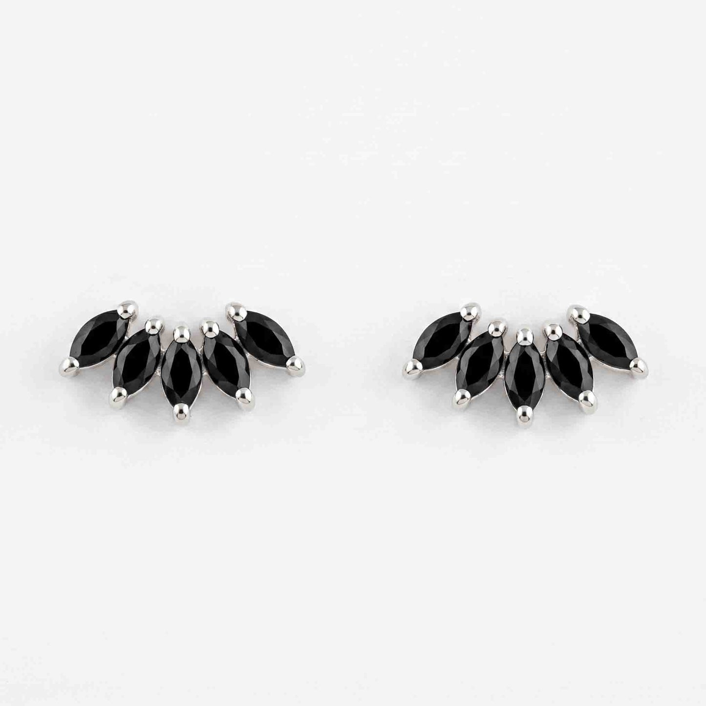 Silver 5 Black Marquise Stone Earring