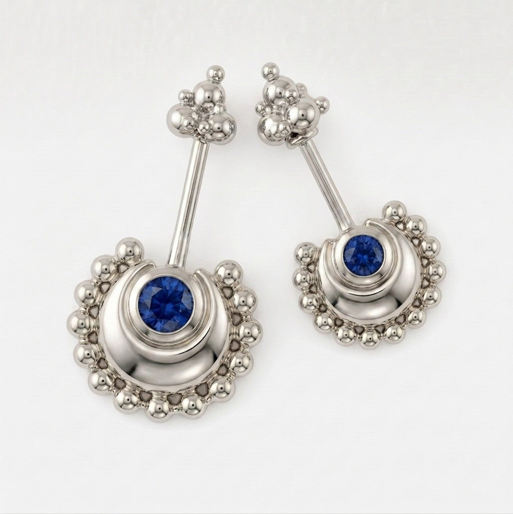 Beaded Moon Blue Stone With Traditional Top Bugadi