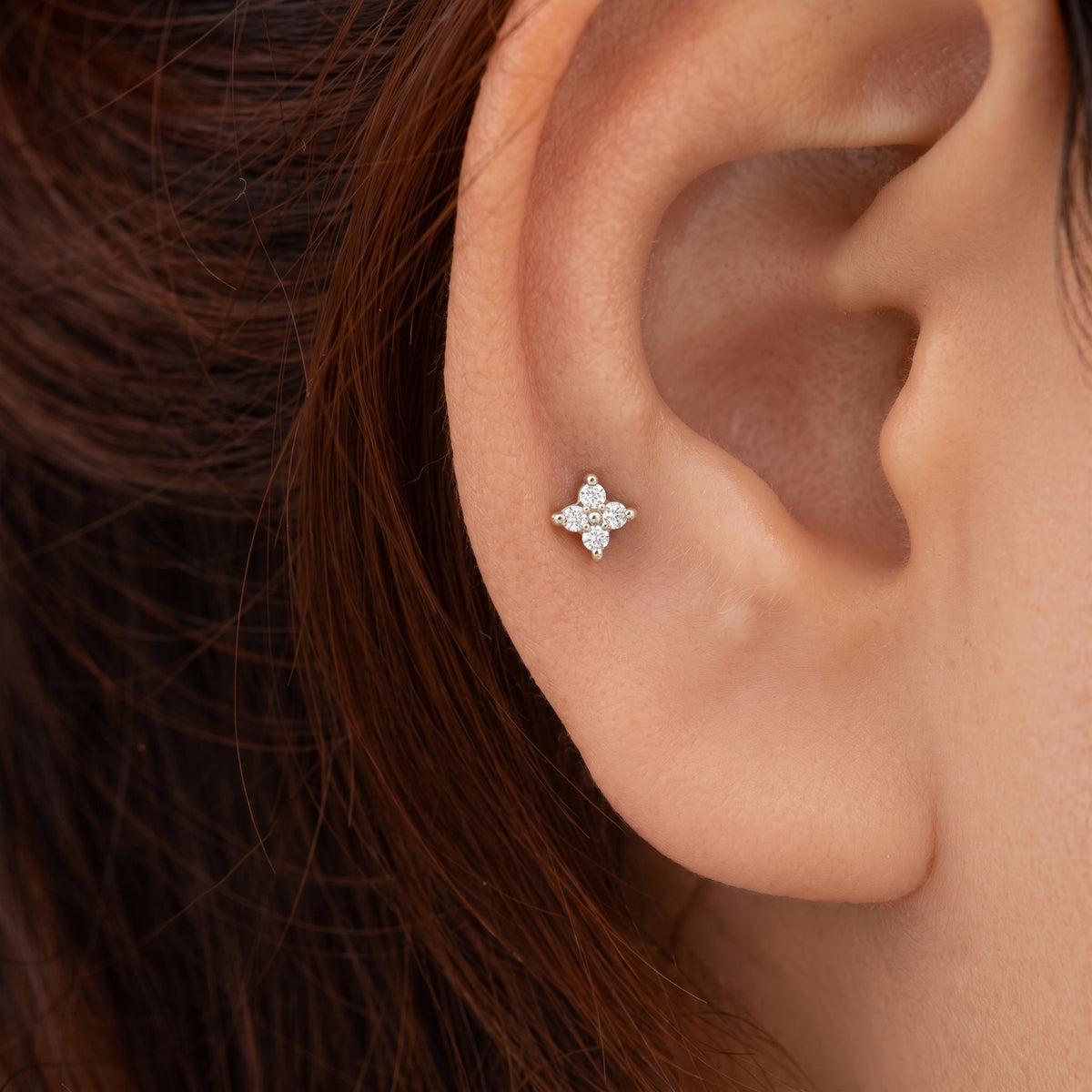 Silver Quadrant Sparkle Stud Earrings