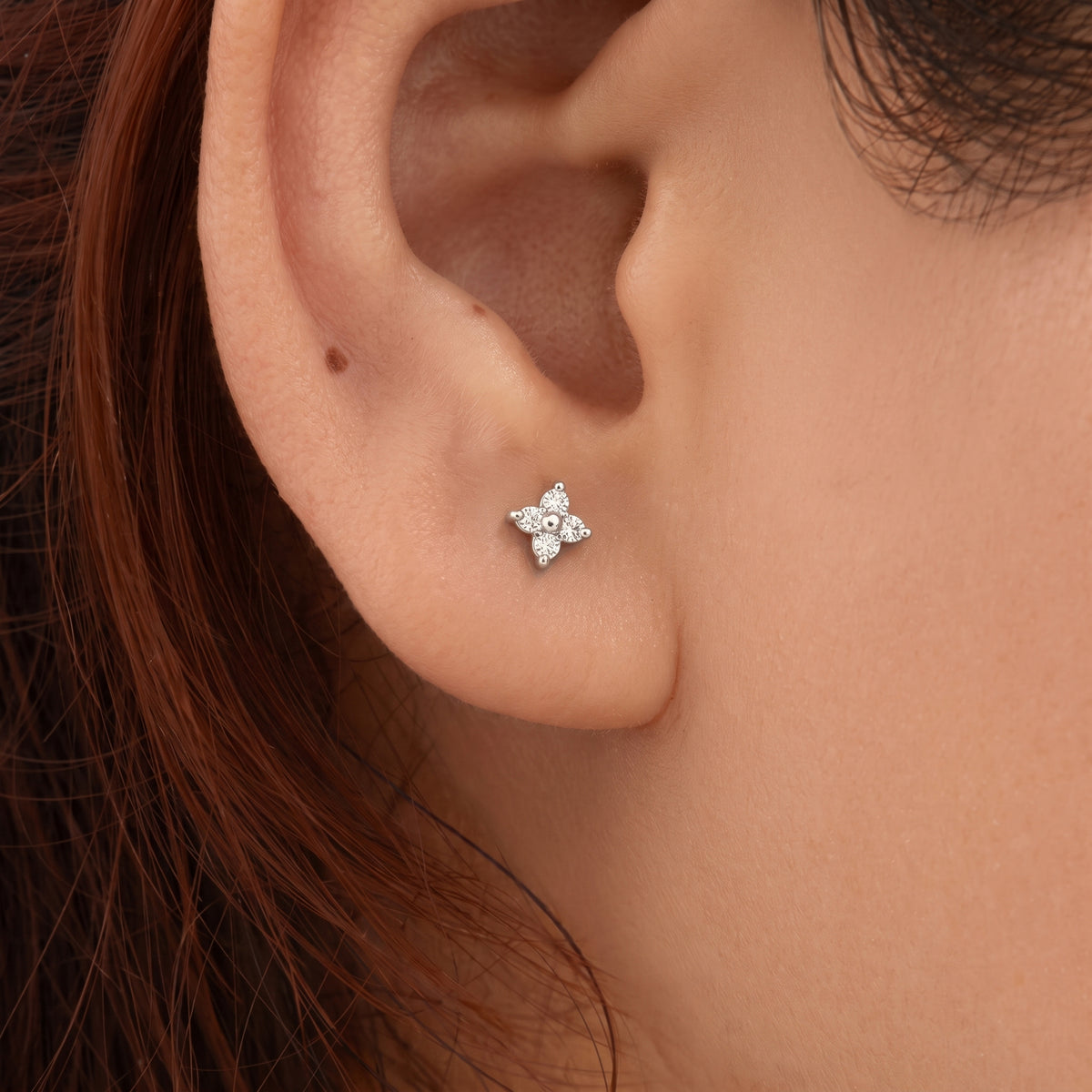 Silver Quadrant Sparkle Stud Earrings