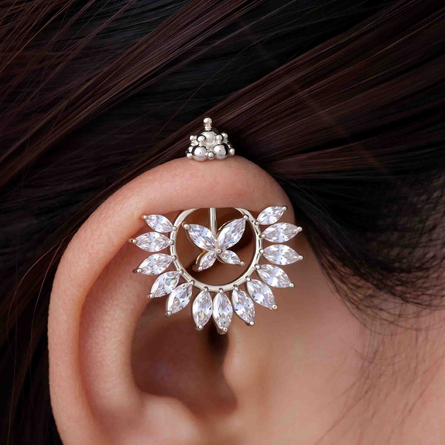 Silver Bugadi Butterfly Kalash Top Diamond Design With Pushpa Petal Jacket