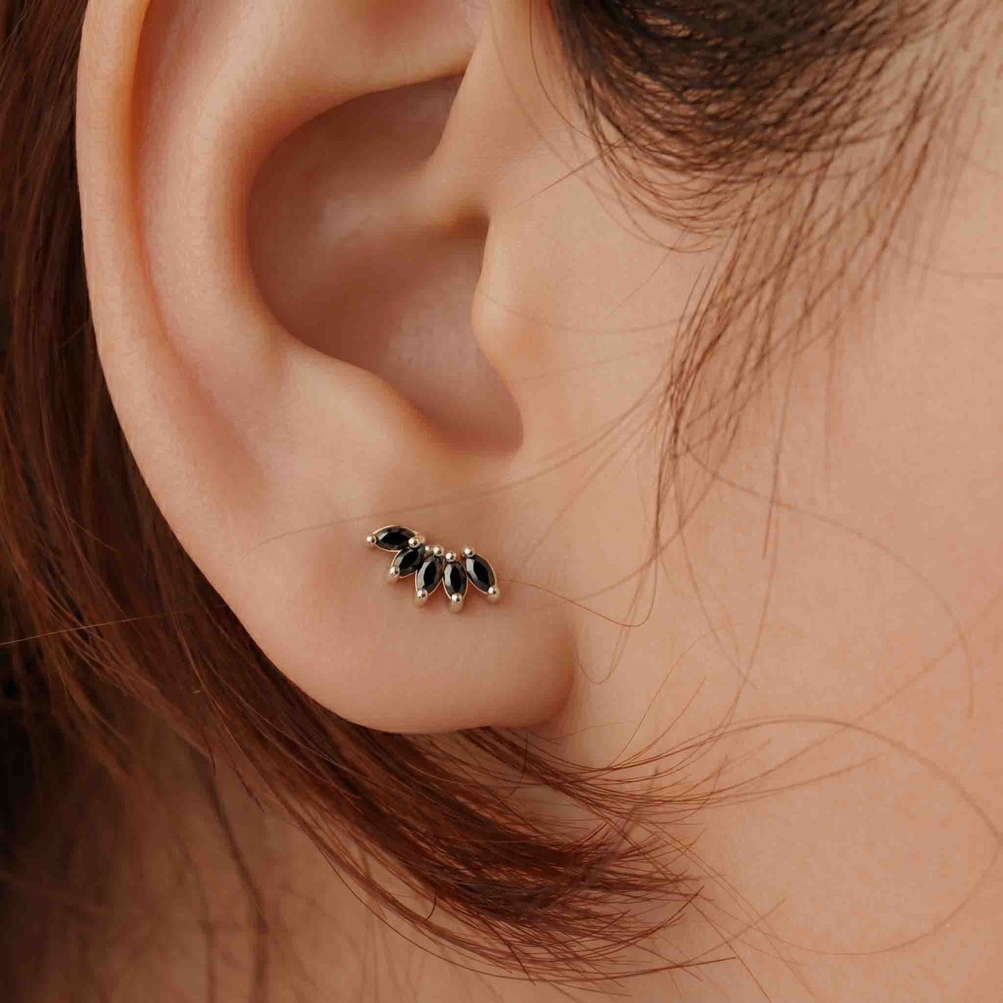 Silver 5 Black Marquise Stone Earring